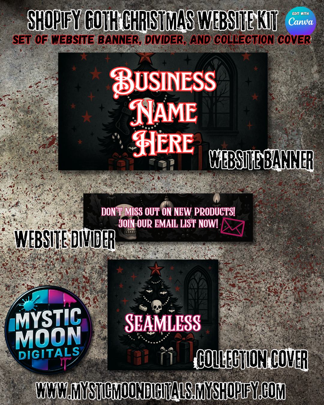 Gothic Christmas Website Template|Editable Canva Template|Digital Product