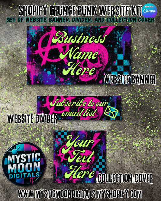 Grunge punk Website Template|Editable Canva Template|Digital Product