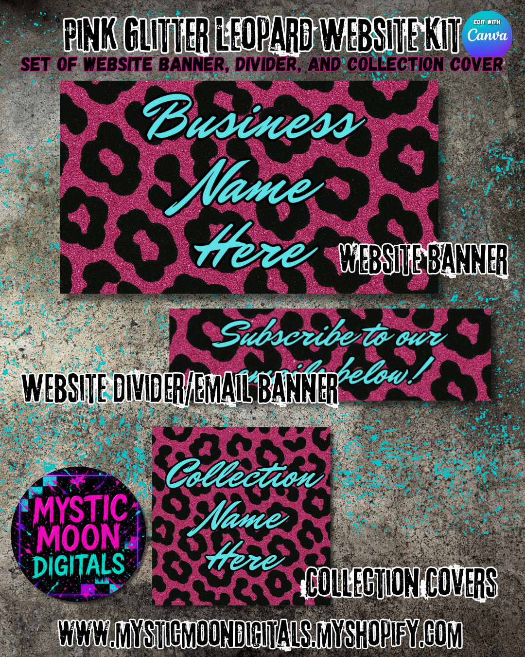Pink Glitter Leopard Website Templates | Digital Download