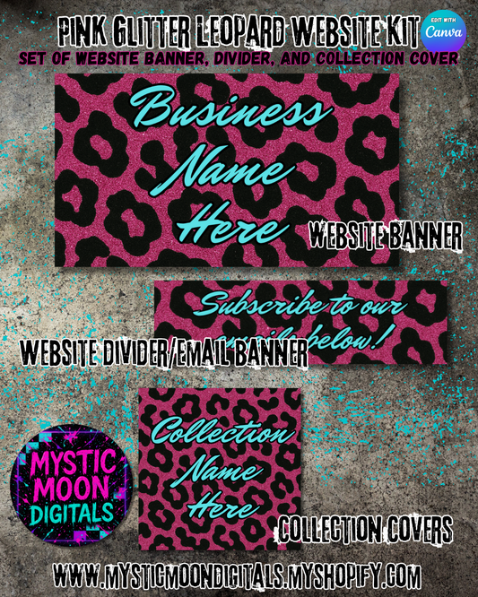 Pink Glitter Leopard Website Templates | Digital Download